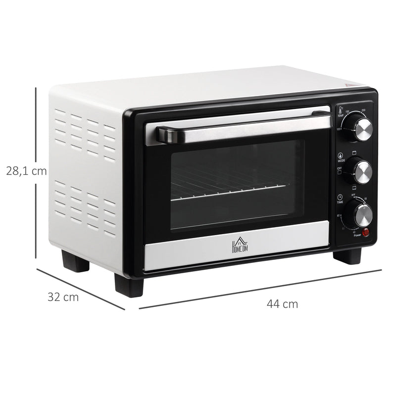 Mini Forno de Convecção 16L com 3 Modos de Aquecimento Temperatura até 230°C Temporizador 60 Minutos Bandeja para Assar e Grade 44x32x28,1cm Branco e Preto