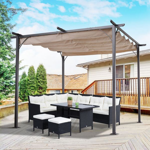 Pérgola para Jardim 3x3m com Telhado Retrátil Tecido de Poliéster Resistente à Água e UV