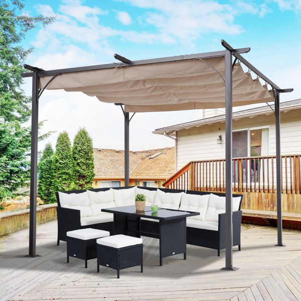 Pérgola para Jardim 3x3m com Telhado Retrátil Tecido de Poliéster Resistente à Água e UV