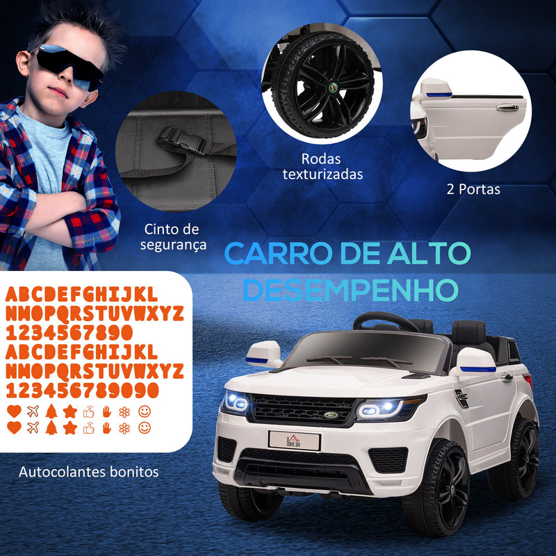 Carro Elétrico SUV para Crianças de 3-6 Anos Carro de Bateria 12V com 2 Motores Controlo Remoto Faróis Buzina Bluetooth Música USB e Abertura de Porta 3-5km/h 110x68x52cm Branco