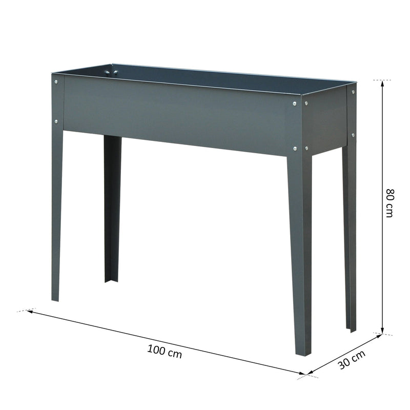 Floreira elevada Cultivo retangular elevado para plantas vegetais e flores com 3 orifícios de drenagem 100x30x80 cm Cinza