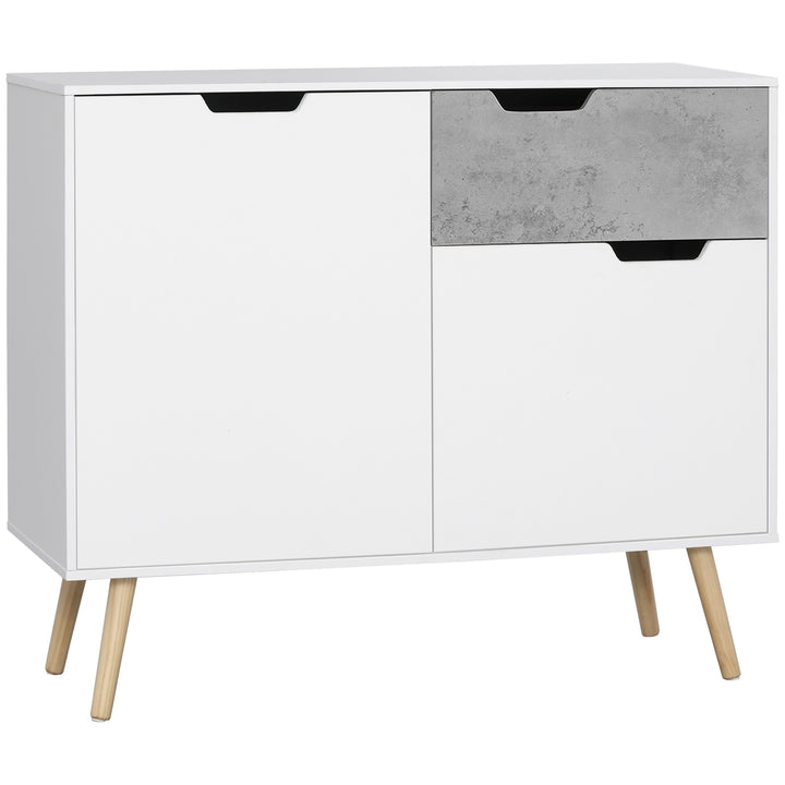 Aparador de Sala de Estar com 2 Portas e 1 Gaveta Aparador para Escritório Estúdio Dormitório Estilo Moderno Anti-Tombo 98x39x81,5cm Branco e Cinza