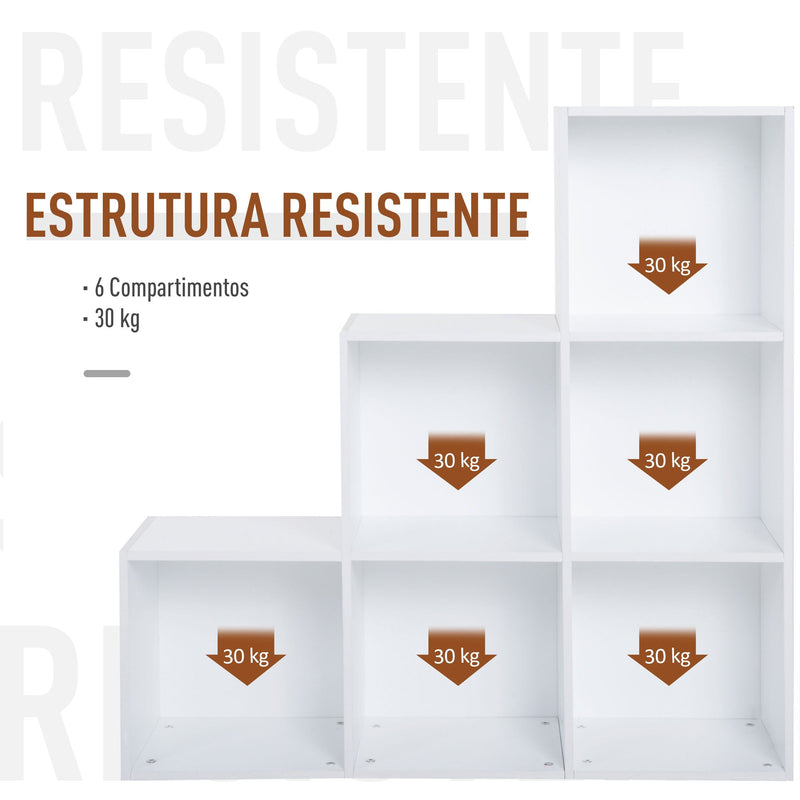 Estante de livros em Forma de Escada Armário de Arrumação 6 Cubos Estante de Exposição 91,5x29,5x91,5cm Branco