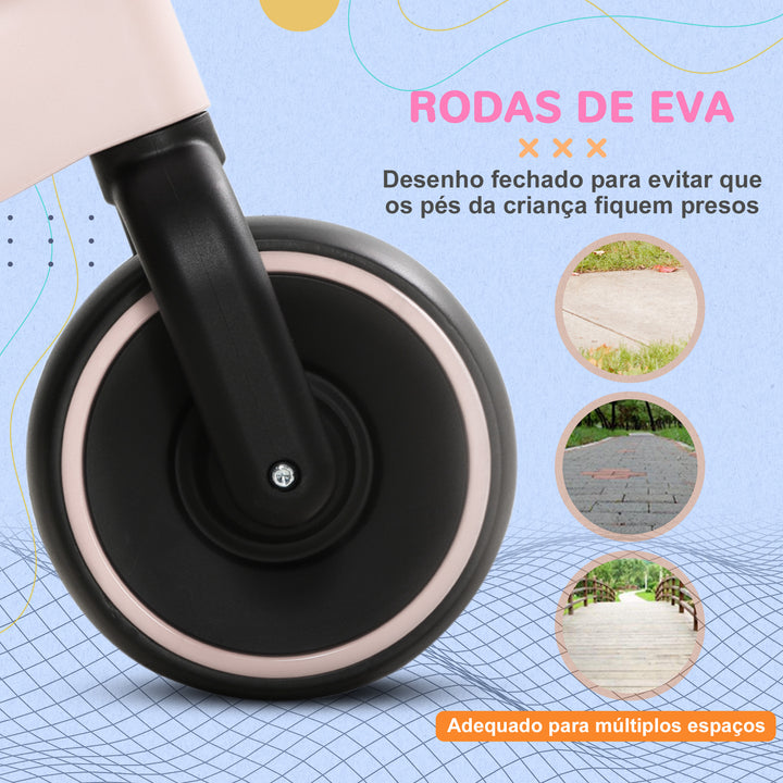 Bicicleta sem Pedais para Crianças acima de 18 Meses Bicicleta Infantil para Bebé com Assento Ajustável em 30-36,5 cm Rodas de Ø19 cm Carga 25 kg 66,5x34x46,5 cm Rosa