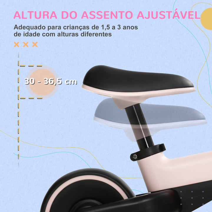 Bicicleta sem Pedais para Crianças acima de 18 Meses Bicicleta Infantil para Bebé com Assento Ajustável em 30-36,5 cm Rodas de Ø19 cm Carga 25 kg 66,5x34x46,5 cm Rosa