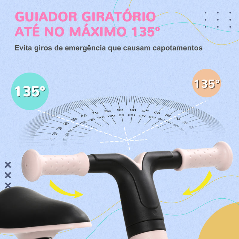 Bicicleta sem Pedais para Crianças acima de 18 Meses Bicicleta Infantil para Bebé com Assento Ajustável em 30-36,5 cm Rodas de Ø19 cm Carga 25 kg 66,5x34x46,5 cm Rosa