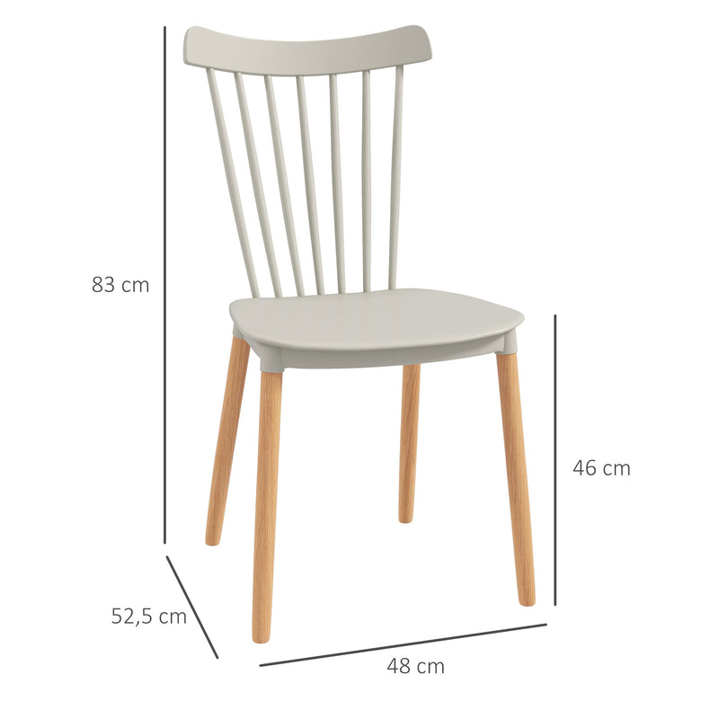 Conjunto de 4 Cadeiras Estilo Nórdico Cadeiras de Cozinha com Encosto Alto Assento de Polipropileno e Pés de Madeira de Faia Carga Máx. 120kg 43x52,5x83 cm Cinza Claro