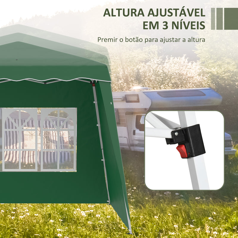 Tenda Dobrável com 2 Paredes Laterais 2,4x2,4 m Tenda de Jardim com Altura Ajustável Proteção UV50+ e Bolsa de Transporte para Exteriores Pátio Verde