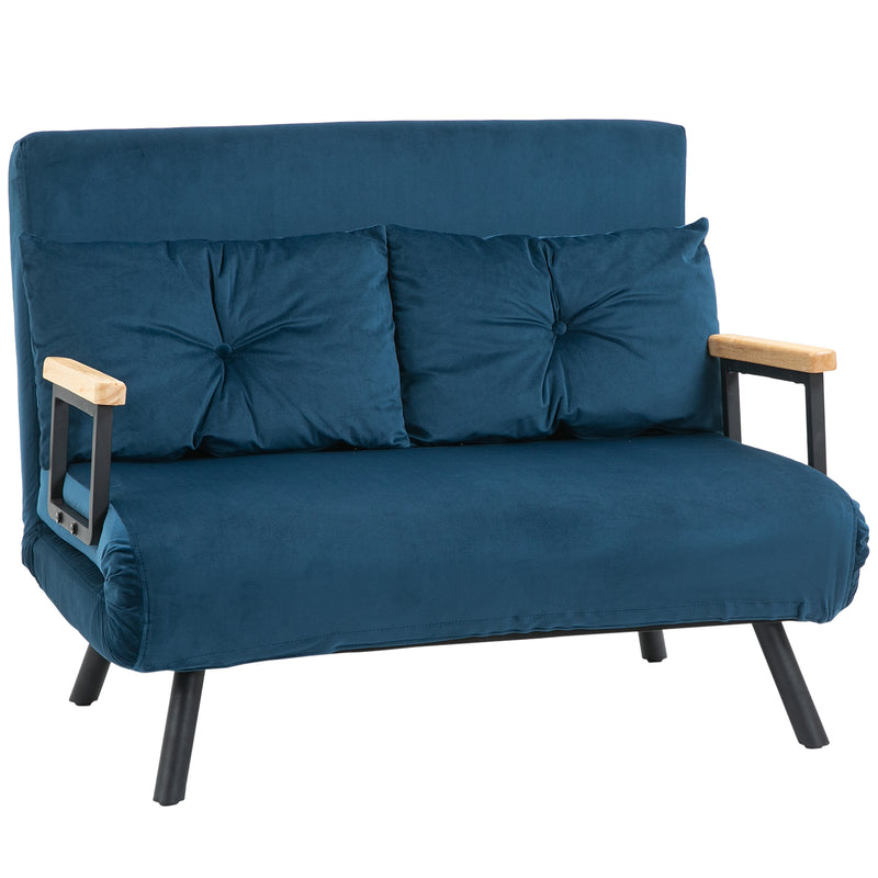 Sofá Cama Sofá Convertível em Cama de 2 Lugares Dobrável com Encosto Ajustável em 5 Níveis e 2 Almofadas Acolchoadas para Escritório Dormitório Sala de Estar 102x73x81 cm Azul