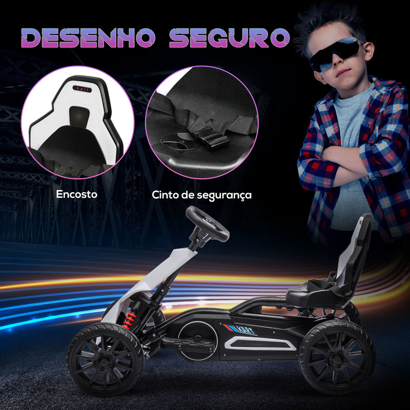 Go Kart Carro Elétrico para Crianças de 3 a 8 Anos Kart a Bateria 12V Velocidade Ajustável 3-5 km/h e Cinto de Segurança Carga 30 kg para Exterior 100x58x58,5 cm Branco