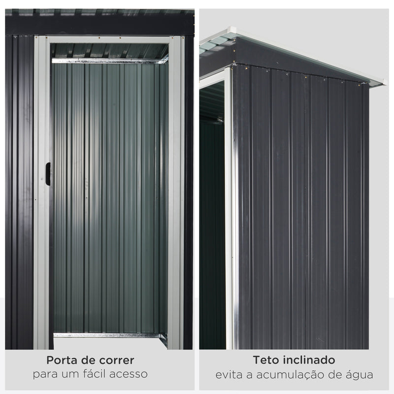 Abrigo de Jardim Exterior 1,5 m² 163x89x182 cm Abrigo Metálico para Ferramentas com Porta de Correr e Teto Inclinado para Pátio Preto