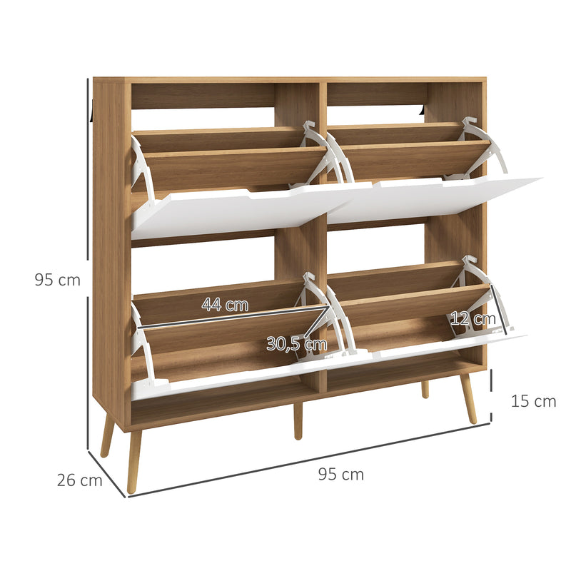 Sapateira com 4 Gavetas e Prateleiras Ajustáveis Móvel para Sapatos de Corredor para 16 Pares de Sapatos 95x26x95 cm Madeira