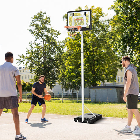 Cesta de Basquetebol com Rodas Altura Ajustável 260-305cm Cesta de Basquetebol Portátil com Tabela de PVC e Base para Exteriores 90x83x310-360cm Branco