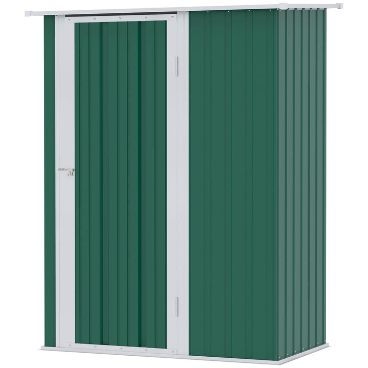 Abrigo de Jardim 142x84x189cm Abrigo de Jardim de Aço Galvanizado com Porta Fechadura e Orifícios de Drenagem para Armazenamento de Ferramentas Verde