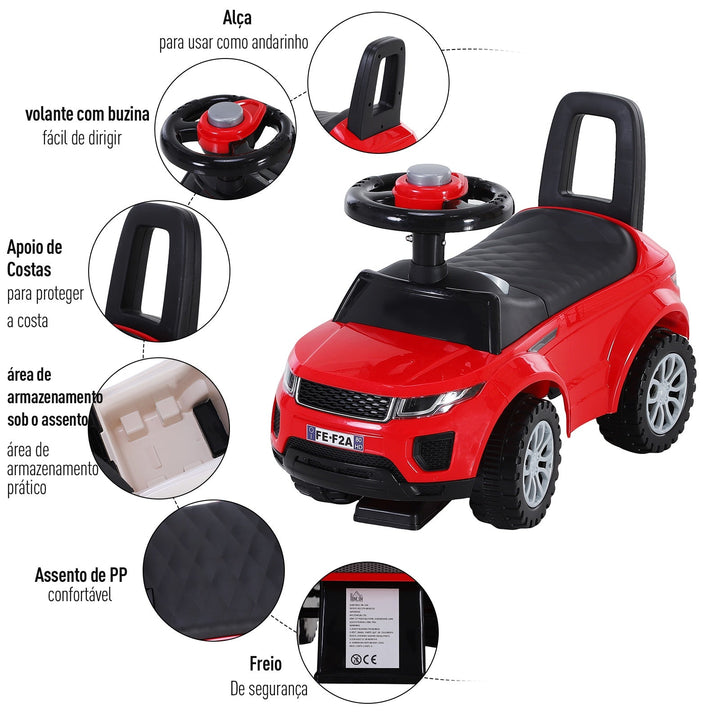 Carro andador para bebé sem Pedais com Alto-falante 60x38x42cm Vermelho