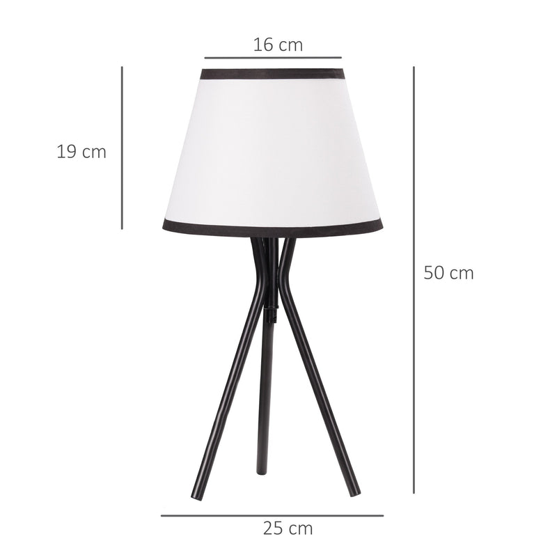 Candeeiro de Mesa com Tripé de Metal Candeeiro de Escritório com Ecrã de Tecido e Suporte para Lâmpada E27 Máx. 40W Estilo Moderno para Dormitórios Sala de Estar Ø25x50cm Branco e Preto