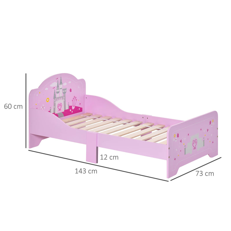 Cama Infantil acima de 3 Anos Cama para Crianças de Madeira com Barreira de Proteção Carga Máx. 50kg 143x73x60cm Rosa