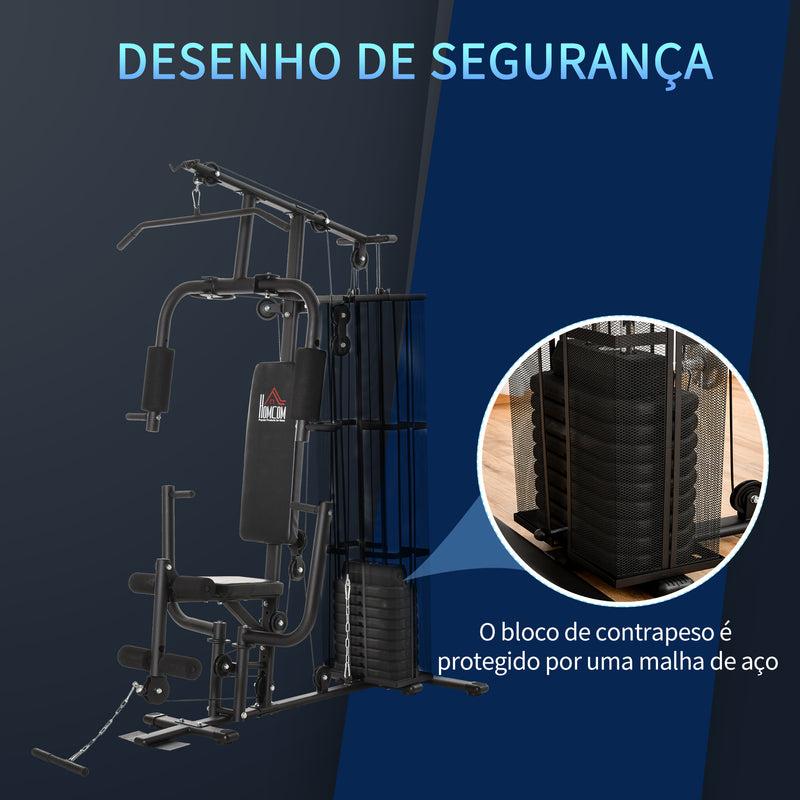 Multi Estação de Musculação com Estribo para Pernas Placas de Peso de 45kg Carga Máxima 120kg para Treinamento Fitness em Casa Academia 150x110x210cm Preto