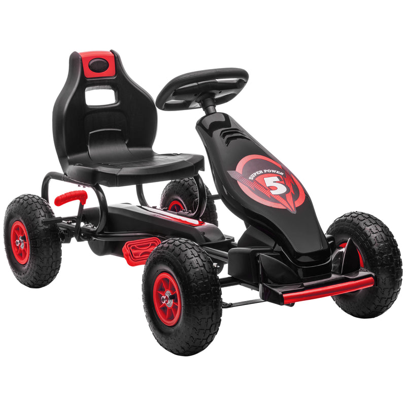 Kart a Pedais para Crianças 5-12 Anos Kart a Pedais Infantil com Assento Ajustável Pneus Insufláveis Amortecimento e Travão de Mão Carga Máx. 50kg 121x58x61cm Vermelho