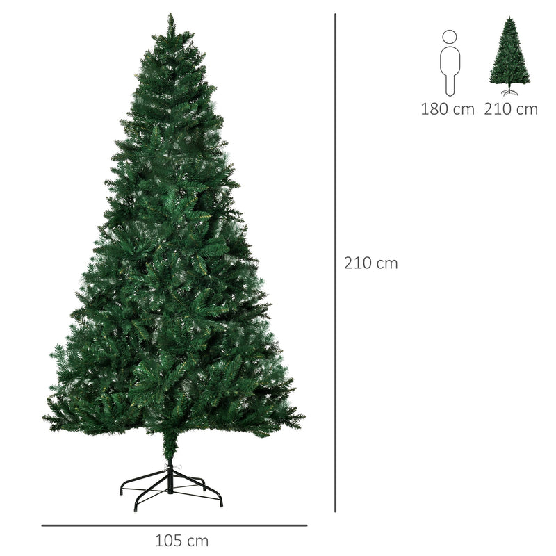 Árvore de Natal Artificial 210cm Ignífuga com 1064 Ramas com 2 Tipos de Pontas de PVC e Base de Aço Decoração de Natal para Interiores Verde