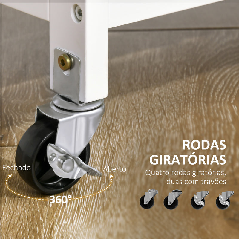 Carrinho de Cozinha com Rodas Carrinho de Cozinha com 1 Gaveta Prateleiras Removíveis Suporte para 4 Garrafas e Armário para Sala de Jantar Sala de Estar Carga 40kg 76x48x88cm Branco e Cinza