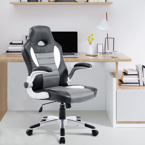 Cadeira de Escritório ergonómica Altura ajustável Com 5 rodas 65x69x(112-122) cm Preto e cinza