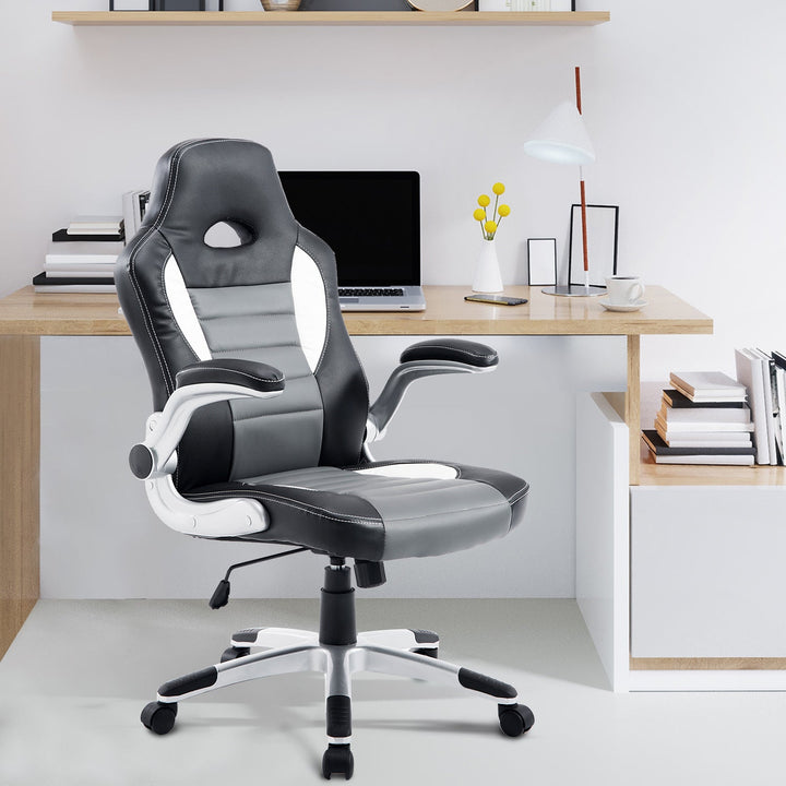 Cadeira de Escritório ergonómica Altura ajustável Com 5 rodas 65x69x(112-122) cm Preto e cinza