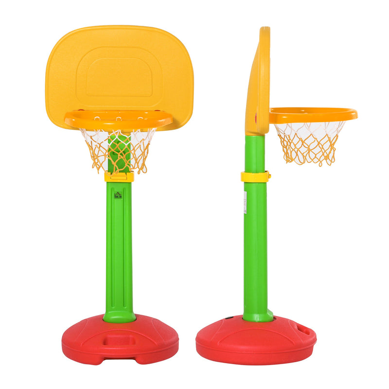 Cesta de Basquetebol Infantil para Crianças acima de 3 anos Altura Ajustável 2 Bolas e Inflador 52,5x44x120-160cm Amarelo Verde Vermelho