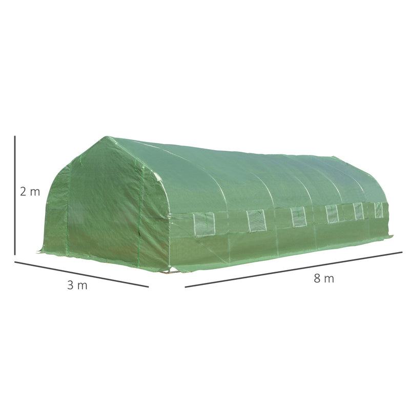 Estufa de jardim Tipo túnel para cultivo com 12 janelas e porta de enrolar Aço e PE 800x300x200 cm Verde