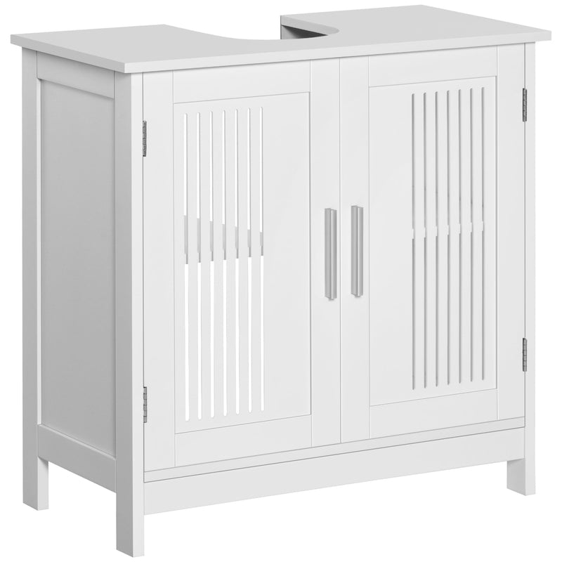 Móvel para Lavatório Armário Casa de Banho de Chão de Madeira com 2 Portas Ventiladas e Prateleira Interior Ajustável Moderno 60x30x60 cm Branco