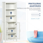 Armário Alto de Casa de Banho com 2 Portas de Vidro e 3 Prateleiras Abertas Armário Auxiliar Estilo Moderno para Sala de Estar Dormitório 53x30x162cm Branco