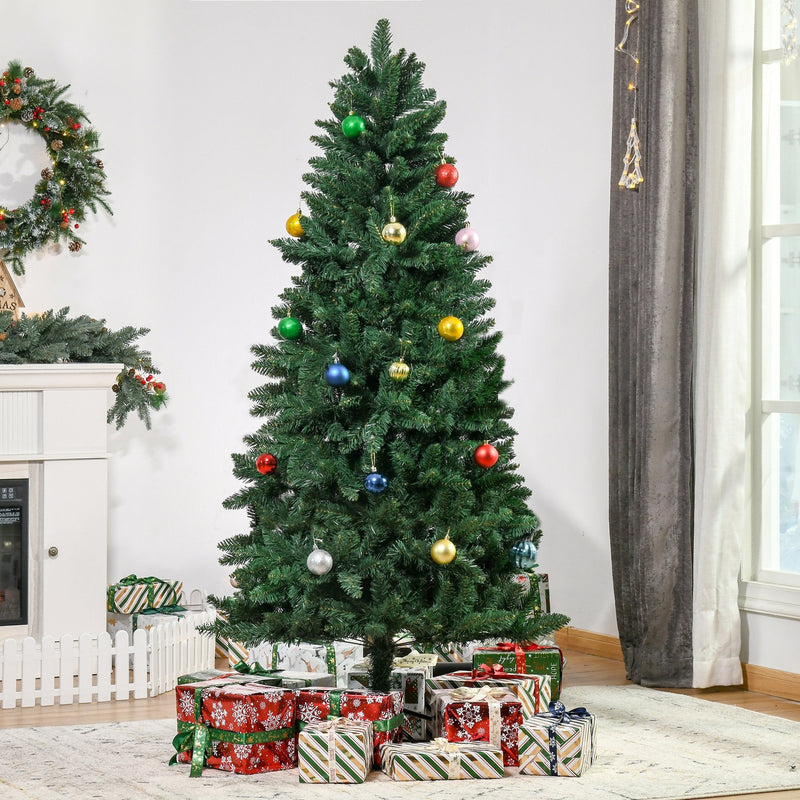 Árvore de Natal Artificial 180cm Ignífuga com 724 Ramas com 2 Tipos de Pontas de PVC e Base de Aço Decoração de Natal para Interiores Verde