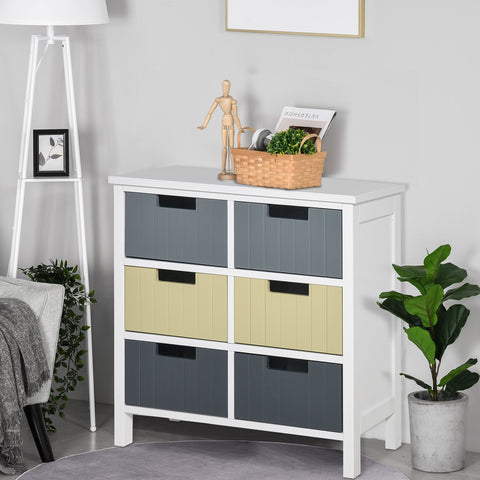 Cómoda de Madeira com 6 Gavetas Cómoda Auxiliar de Armazenamento com Pés Elevados Estilo Moderno para Dormitórios Sala de Estar Casa de Banho 60x28x58cm Multicor