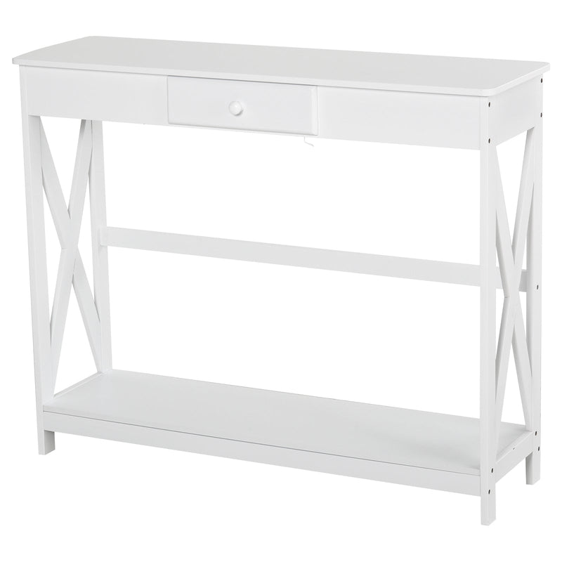 Mesa consola branca com prateleira 1 gaveta Armário com prateleira inferior 100x30x81cm Branco