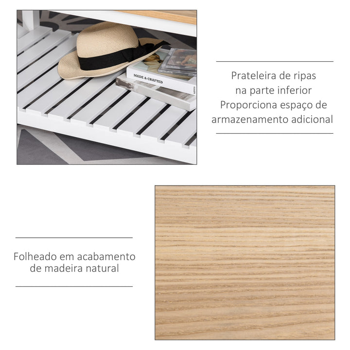 Mesa de Centro para Sala de Estar Mesa de Café com Prateleira de Armazenamento Inferior 116x60x48cm Madeira Natural e Branco
