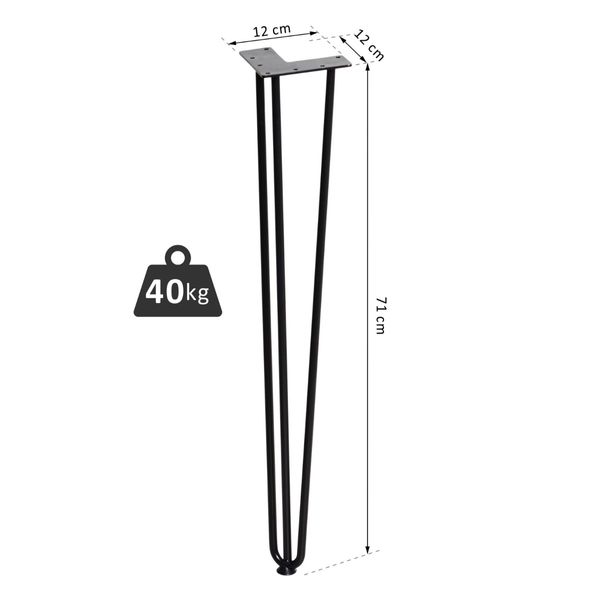 Pernas de mesa tipo pernas de garfo de 4 peças 3 hastes Pés de aço resistentes para móveis com protetores pretos Acessórios incluídos 12x12x71cm