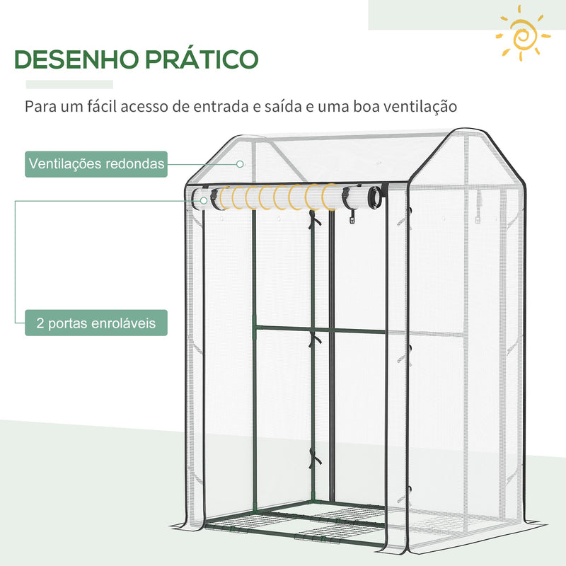 Estufa de Jardim Estufa com Porta Enrolável 8 Orifícios de Ventilação e Estrutura de Metal para Cultivo de Plantas 100x80x150cm Branco