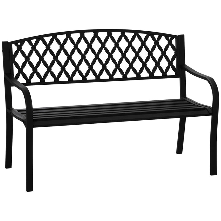 Banco de Jardim de 2 Lugares com Encosto Decorativo e Apoio para os Braços para Terraço Varanda Pátio Exterior Carga 280kg Ferro Fundido e Aço 128x58,5x89cm Preto