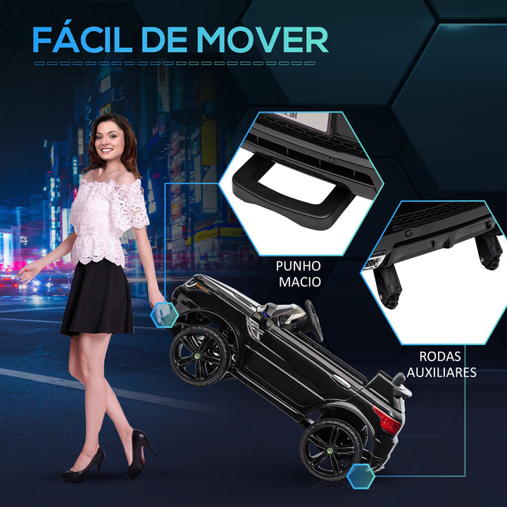 Carro Elétrico SUV para Crianças de 3-6 Anos Carro de Bateria 12V com 2 Motores Controlo Remoto Faróis Buzina Bluetooth Música USB e Abertura de Porta 3-5km/h 110x68x52cm Preto
