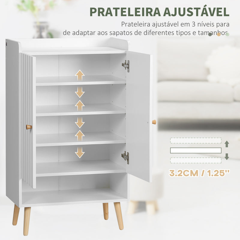 Sapateira com 2 Portas Armário para Sapatos com Prateleira Aberta e Prateleiras Ajustáveis para 15 Pares de Sapatos para Corredor Entrada 60x33x100cm Branco