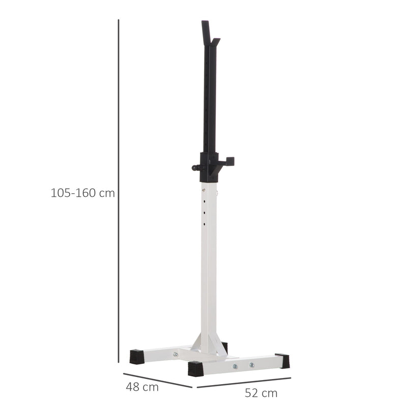 Suporte para Barra de Pesos Ajustável Estante de Aço para Levantamento de Pesos Carga Máx. 150kg Treinamento em Academia Casa 52x48x105-160cm Branco e Preto