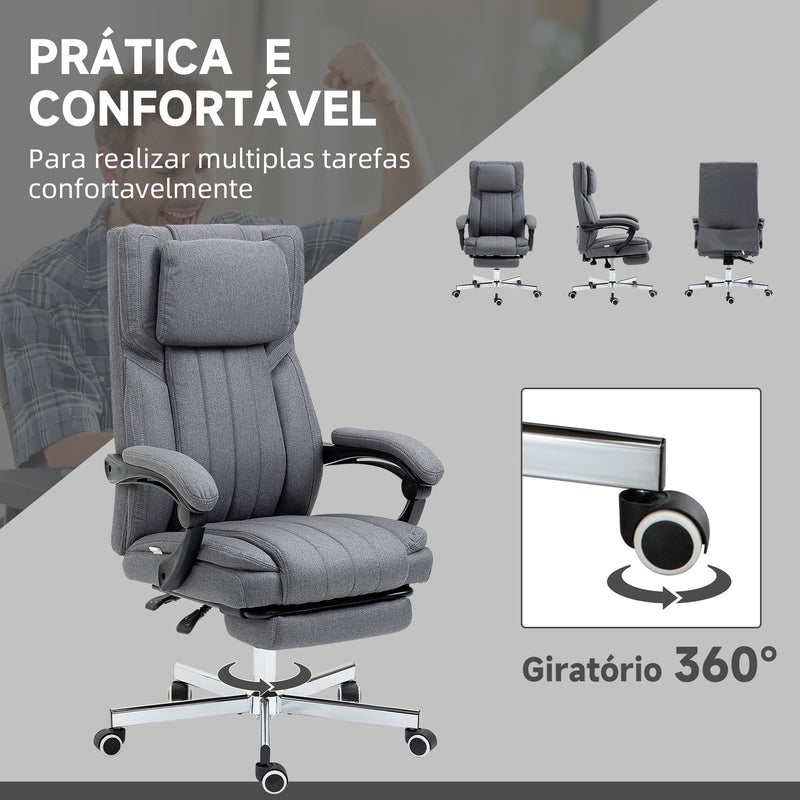 Cadeira de Escritório com 6 Pontos de Massagem por Vibração Cadeira de Escritório Reclinável com Altura Ajustável Controlo Remoto Encosto Alto e Apoio para a Cabeça 65x61x101-113 cm Cinza