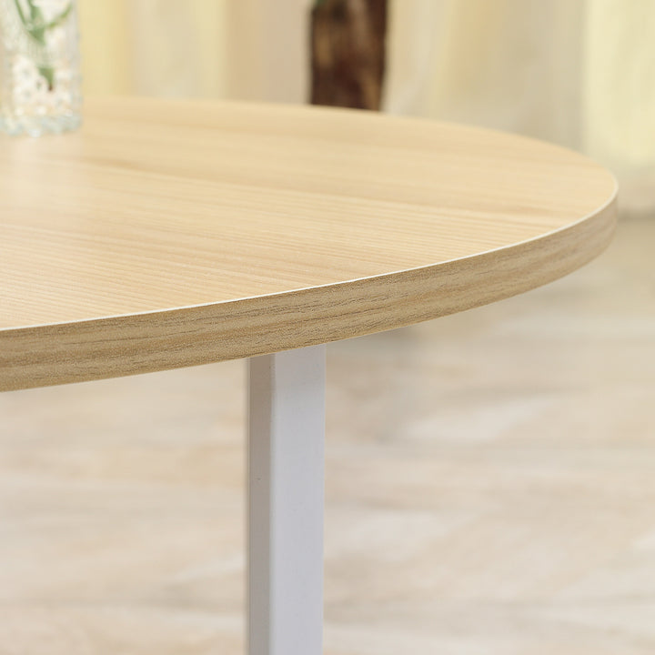 Conjunto de 2 Mesas de Centro Ø65x32cm e Ø45x26cm Mesas de Sala de Estar Redondas com Bancada de Madeira e Pés de Metal para Dormitório Madeira e Branco