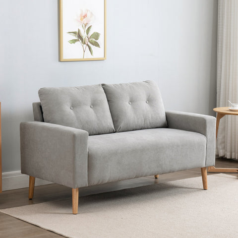 Sofá de 2 Lugares Sofá Moderno Estofado em Poliéster com 2 Almofadas Apoio para os Braços e Pés de Madeira de Borracha para Dormitório Escritório 145x76x88 cm Cinza