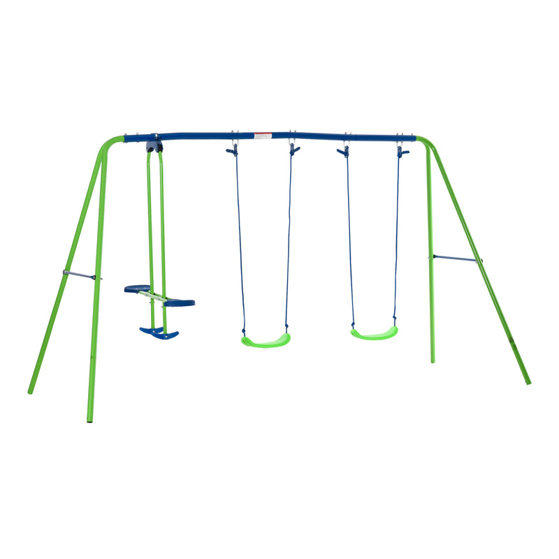 Conjunto de Baloiços de Jardim de Metal com Altura Ajustável Baloiços para Crianças acima de 3 Anos com Baloiço Duplo Baloiço para Pátio Exterior 280x140x178 cm Verde