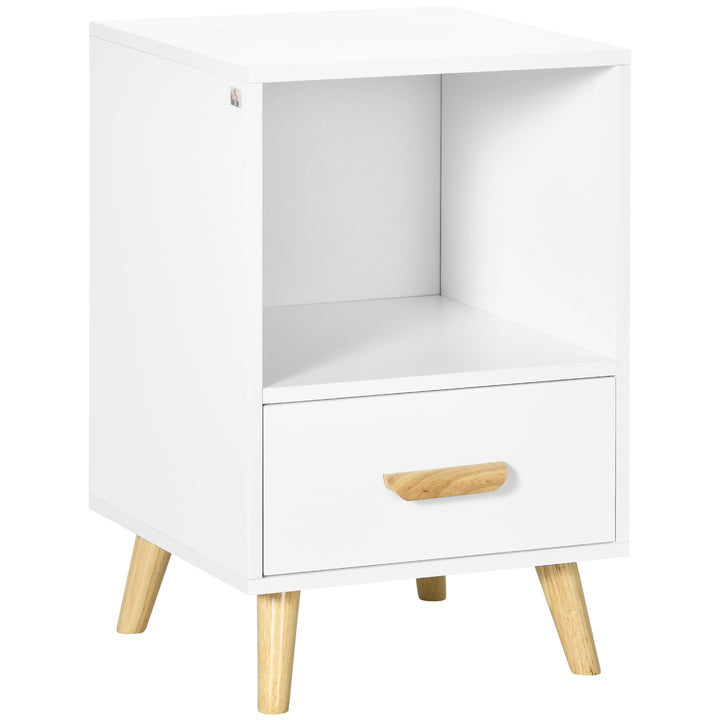 Mesa de Cabeceira Mesa Auxiliar Moderna com 1 Gaveta e Compartimento de Armazenamento para Dormitório Sala de Estar 40x40x62cm Branco e Madeira