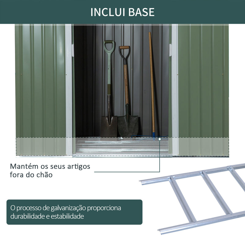 Abrigo de Jardim 213x130x173cm Abrigo de Exterior de Aço Galvanizado com Porta Corredeira e Ventilações para Armazenamento de Ferramentas Verde