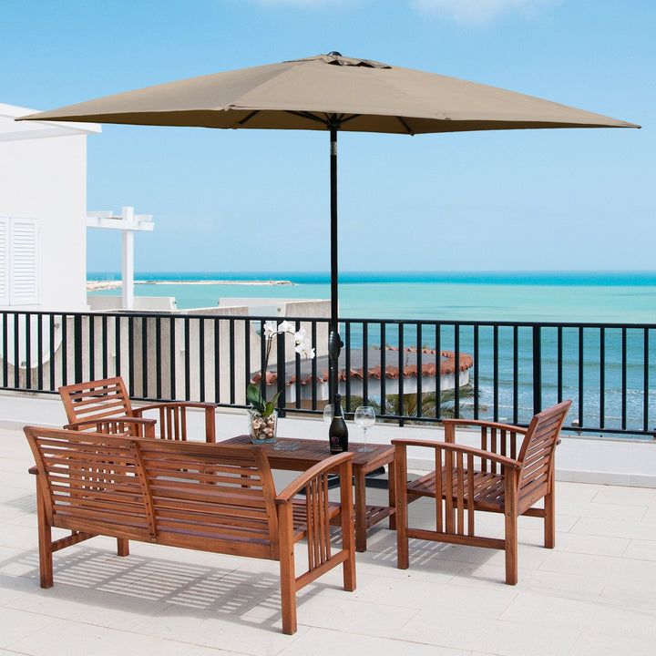 Chapéu de Sol de Jardim 200x300x248 cm Proteção UV50+ Chapéu de Sol de Alumínio Inclinável com Teto de Ventilação e Manivela para Terraço Varanda Exterior Café