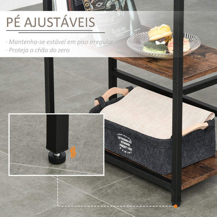 Conjunto de mesa de bar e 2 bancos com apoio para os pés e prateleiras de 3 níveis 109x60x100 cm marrom rústico