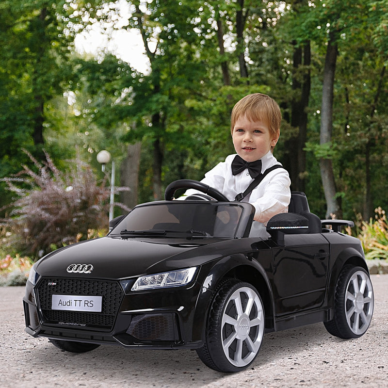 Audi TT elétrico infantil para crianças acima de 3 anos com controle remoto música luzes bateria 6V carga 30 kg 103x63x44cm Preto